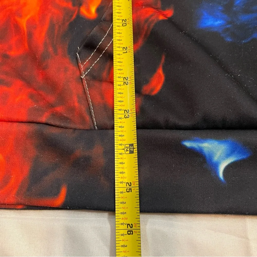 Mr Beast Hoodie XL All Over Fire Ice Flame Print Blue Orange Pullover Sweatshirt